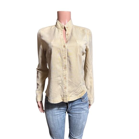 Pulp women's Mandarin collar tencel tan long sleeve button-up shirt M - Picture 3 of 8